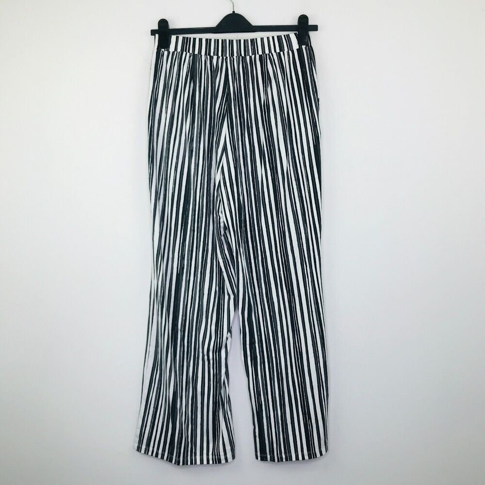 Elizabeth & Clarke Women's Small Pants White Black Striped Wide Leg NWOT BG6 - Picture 5 of 5